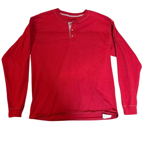 Hanes Other - HANES Beefy-T Men's Long Sleeve Henley Size LARGE Burnt Brick Red Heritage Cabin